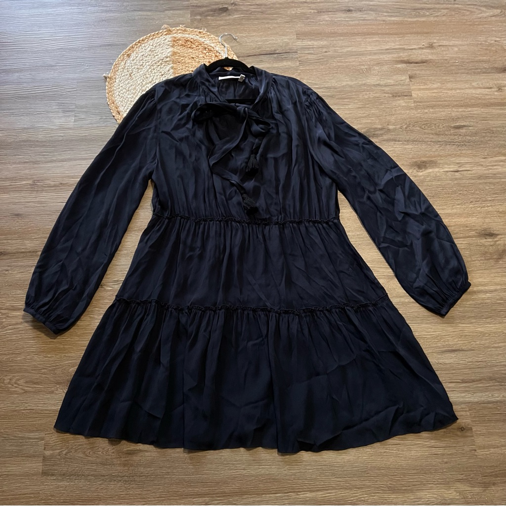 See By Chloe Long Sleeve Tiered Tie Neck Dress